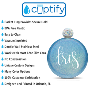 Personalized Blue Glitter 5oz Rhinestone Liquor Flask