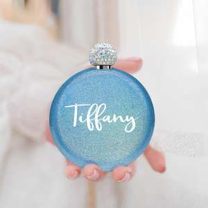 Personalized Blue Glitter 5oz Rhinestone Liquor Flask