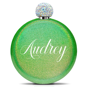 Personalized Emerald Green Glitter 5oz Rhinestone Liquor Flask
