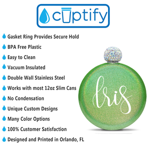 Personalized Emerald Green Glitter 5oz Rhinestone Liquor Flask