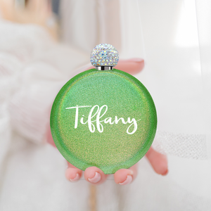 Personalized Emerald Green Glitter 5oz Rhinestone Liquor Flask