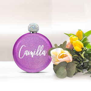 Personalized Hot Pink Glitter 5oz Rhinestone Liquor Flask