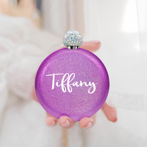 Personalized Hot Pink Glitter 5oz Rhinestone Liquor Flask