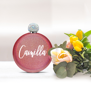 Personalized Cherry Red Glitter 5oz Rhinestone Liquor Flask