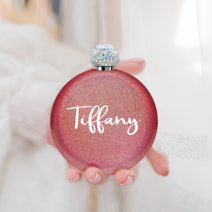 Personalized Cherry Red Glitter 5oz Rhinestone Liquor Flask
