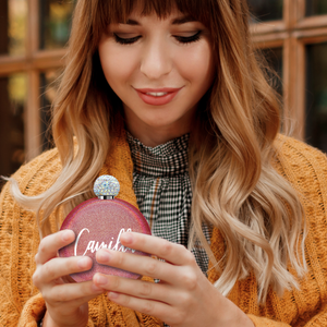 Personalized Cherry Red Glitter 5oz Rhinestone Liquor Flask