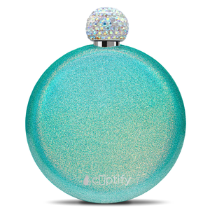 Teal Glitter 5oz Rhinestone Liquor Flask