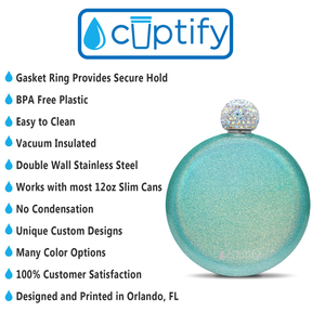 Teal Glitter 5oz Rhinestone Liquor Flask
