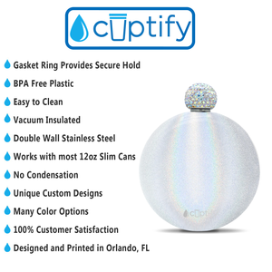 White Glitter 5oz Rhinestone Liquor Flask