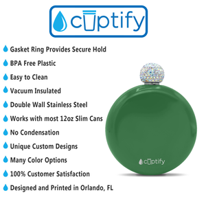 Kelly Green Gloss 5oz Rhinestone Liquor Flask