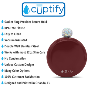 Maroon Gloss 5oz Rhinestone Liquor Flask