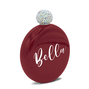 Personalized Maroon Gloss 5oz Rhinestone Liquor Flask