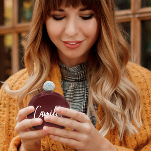 Personalized Maroon Gloss 5oz Rhinestone Liquor Flask