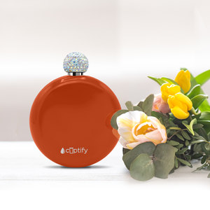 Orange Gloss 5oz Rhinestone Liquor Flask