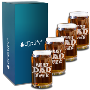 Best Dad Ever Etched on 5 oz Beer Glass Can - Set of Four