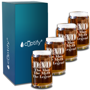 DAD The Man The Myth The Legend Etched on 5 oz Beer Glass Can - Set of Four