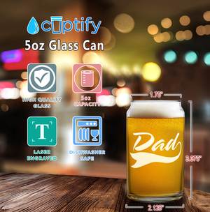 Dad Etched on 5 oz Beer Glass Can - Set of Four