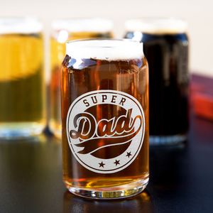 Super Dad Etched on 5 oz Beer Glass Can - Set of Four