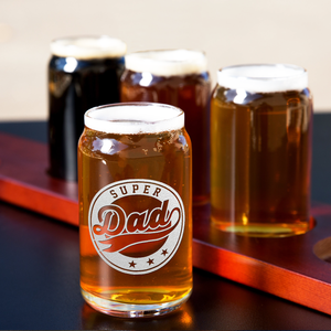 Super Dad Etched on 5 oz Beer Glass Can - Set of Four
