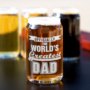 Officially World's Greatest Dad Etched on 5 oz Beer Glass Can - Set of Four