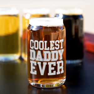 Coolest Daddy Ever Etched on 5 oz Beer Glass Can - Set of Four