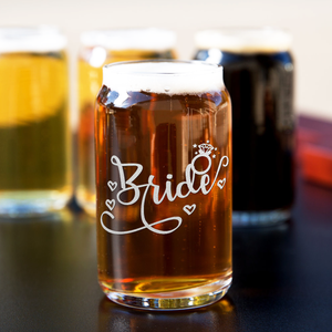 Bride Hearts Etched on 5 oz Beer Glass Can - Set of Four