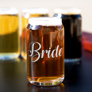 Bride Etched on 5 oz Beer Glass Can - Set of Four
