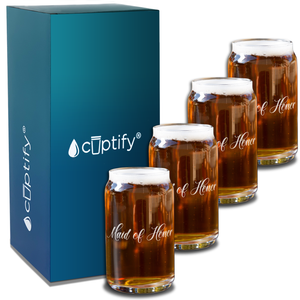 Maid Of Honor Etched on 5 oz Beer Glass Can - Set of Four