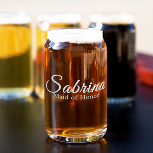 Personalized Maid of Honor Etched on 5 oz Beer Glass Can - Set of Four