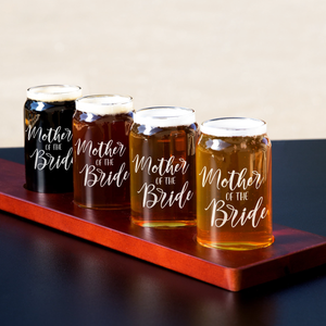Mother of the Bride Etched on 5 oz Beer Glass Can - Set of Four