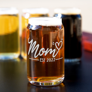 Mom Est 2022 Etched on 5 oz Beer Glass Can - Set of Four