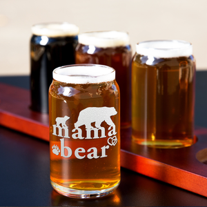 Mama Bear Etched on 5 oz Beer Glass Can - Set of Four