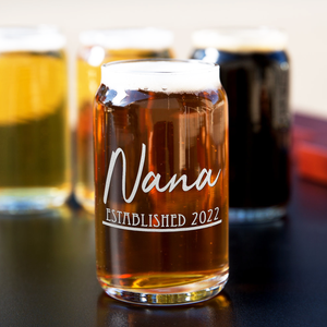 Nana Established 2022 Etched on 5 oz Beer Glass Can - Set of Four