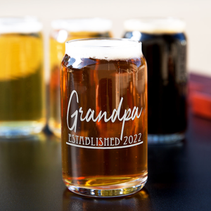 Grandpa Established 2022 Etched on 5 oz Beer Glass Can - Set of Four