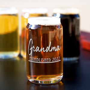 Grandma Established 2022 Etched on 5 oz Beer Glass Can - Set of Four