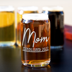 Mom Established 2022 Etched on 5 oz Beer Glass Can - Set of Four