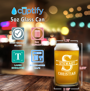 Personalized Initial Block Surname 5 oz Glass Can