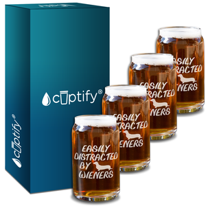 Easily Distracted by Wieners 5 oz Beer Glass Can - Set of Four