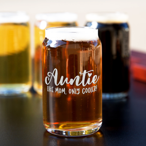 Auntie Like Mom, Only Cooler! Etched on 5 oz Beer Glass Can - Set of Four