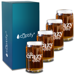 I'm The Crazy Aunt Etched on 5 oz Beer Glass Can - Set of Four