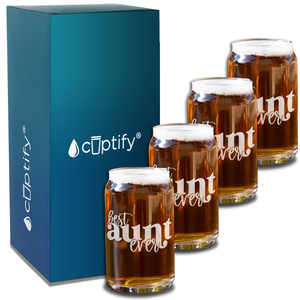 Best Aunt Ever Etched on 5 oz Beer Glass Can - Set of Four