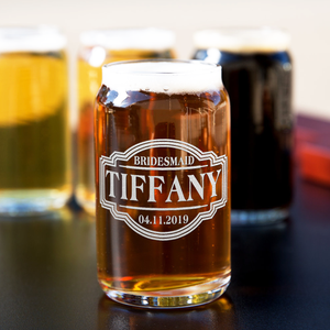 Personalized Bridesmaid Etched on 5 oz Beer Glass Can - Set of Four