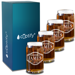 Personalized Groomsmen Etched on 5 oz Beer Glass Can - Set of Four