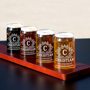 Personalized Groomsman Initial Etched on 5 oz Beer Glass Can - Set of Four