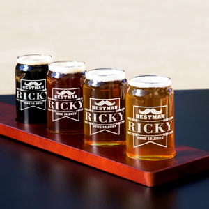 Personalized Best Man Etched on 5 oz Beer Glass Can - Set of Four