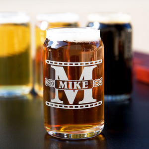 Personalized Monogram Initial Groomsmen Etched on 5 oz Beer Glass Can - Set of Four