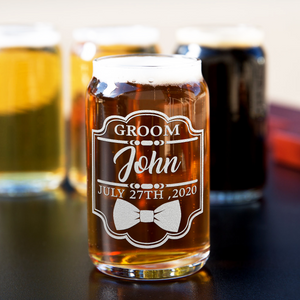 Personalized Groom Etched on 5 oz Beer Glass Can - Set of Four
