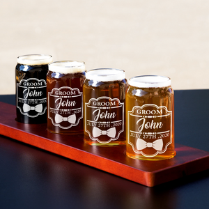 Personalized Groom Etched on 5 oz Beer Glass Can - Set of Four