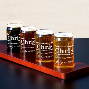 Personalized Groomsman Elegant Etched on 5 oz Beer Glass Can - Set of Four