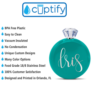 Personalized Aqua Blue Gloss 5oz Jewel Liquor Flask